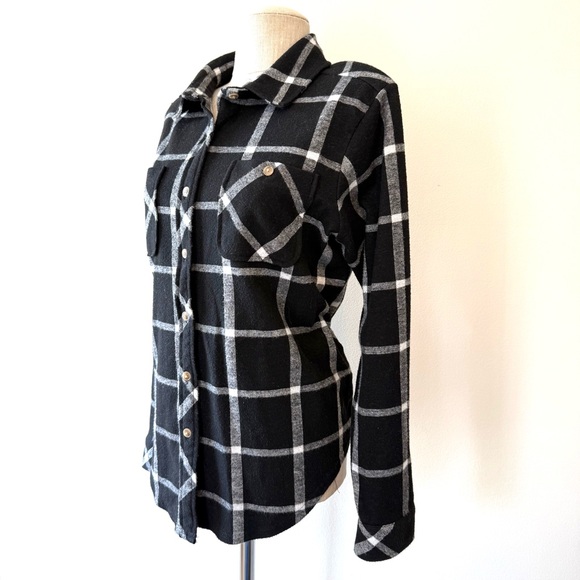 Westbound Black White Windowpane Plaid Button-up Grunge Urban Lumberjack Flannel - Picture 2 of 9